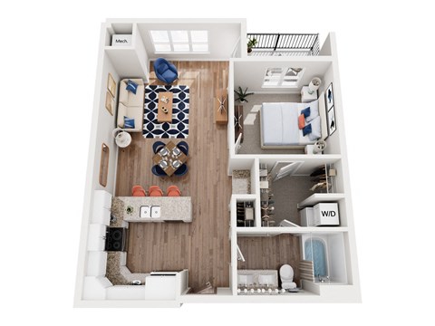 Floor plan for 1 bed, 1 bath, 812 sqft